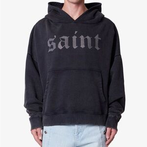 MNML Black Hoodie with Saint Graphic